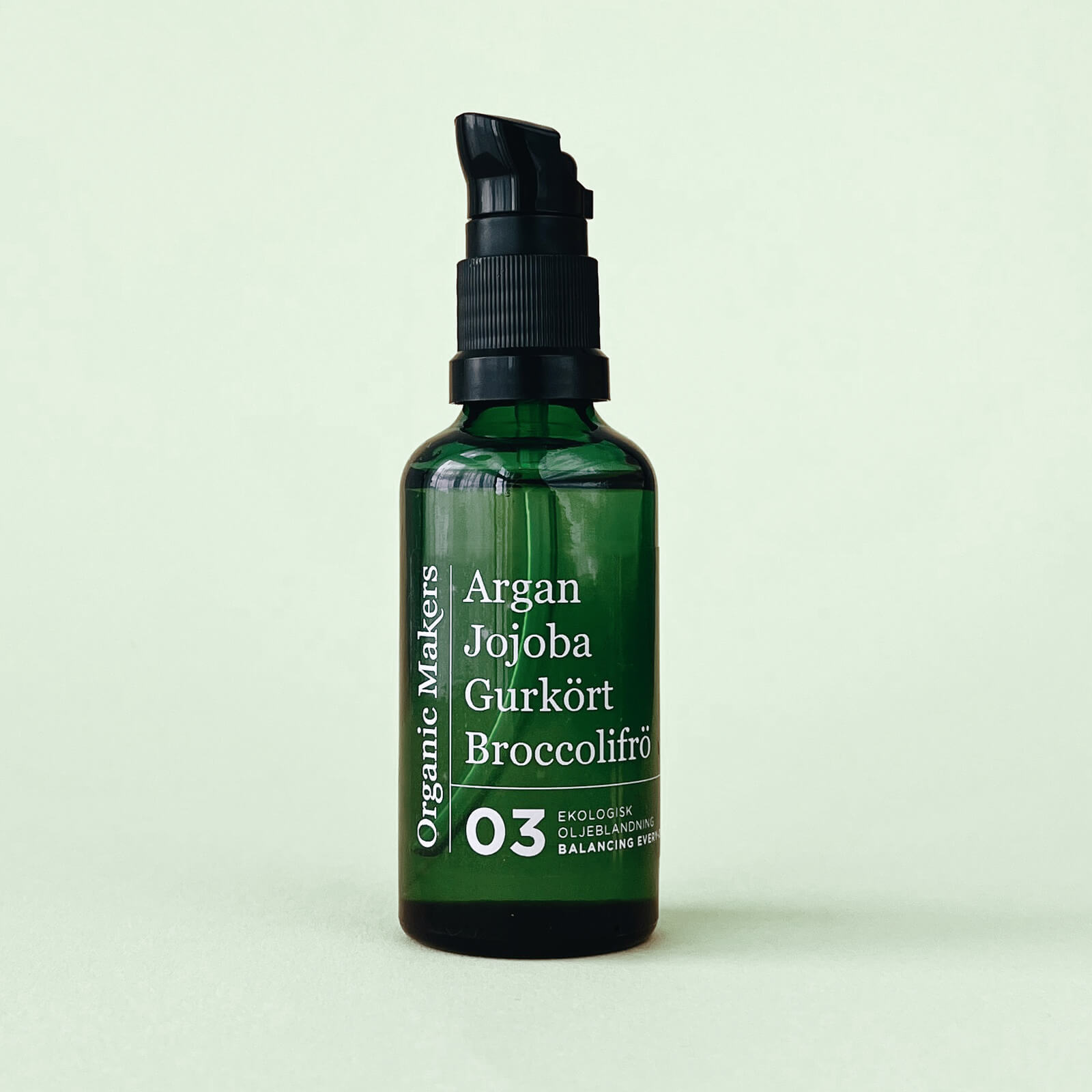 Ekologisk ansiktsolja Argan Jojoba Gurkört Broccolifrö - Balancing everyday - Organic Makers