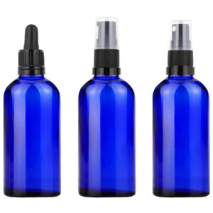 Blå glasflaska 100 ml med kork