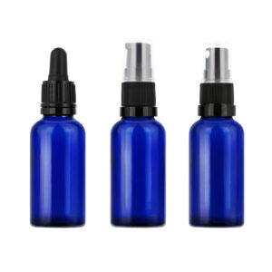 Blå glasflaska 30 ml med kork